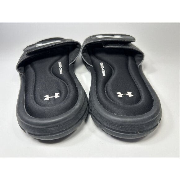 Under Armour 4D Foam Slide Sandals Black Youth Boys Size 4Y Adjustable Hook Loop - Picture 6 of 7